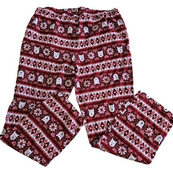 Old Navy Holiday Pajama Set Women L Polar Bear Snowflake Print Red White - Picture 14 of 16